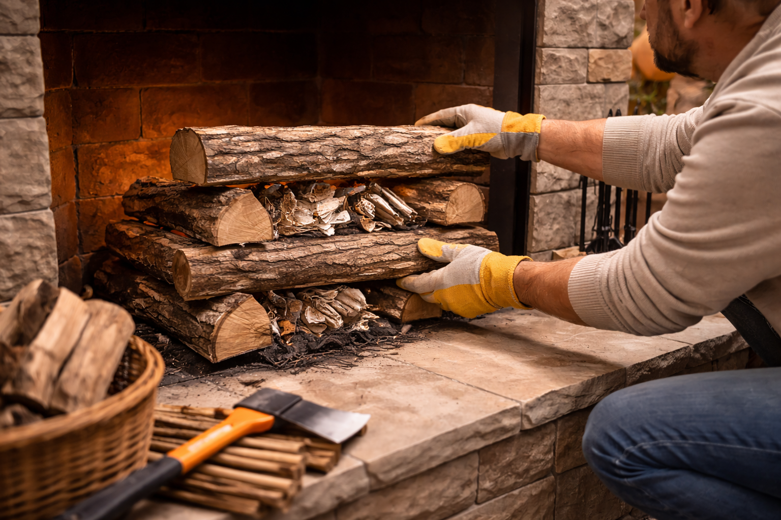 Stack Logs in a Fireplace