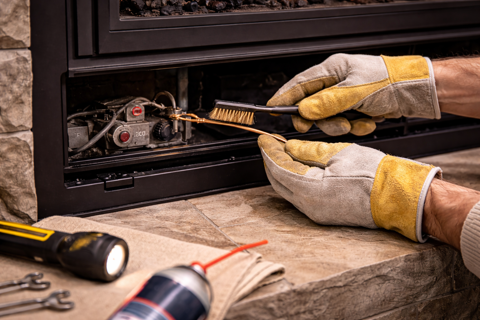clean a thermocouple on a gas fireplace