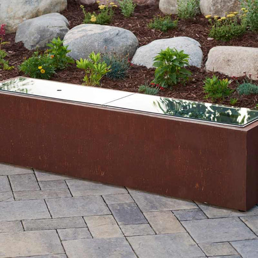 12 x 64 Linear Glass Burner Cover Installed on a Firepit Table Outdoor