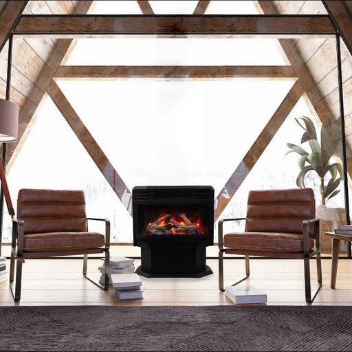 Amantii 26 Smart Freestanding Pedestal Electric Stove  FS026 Placed in Attic with Log Set