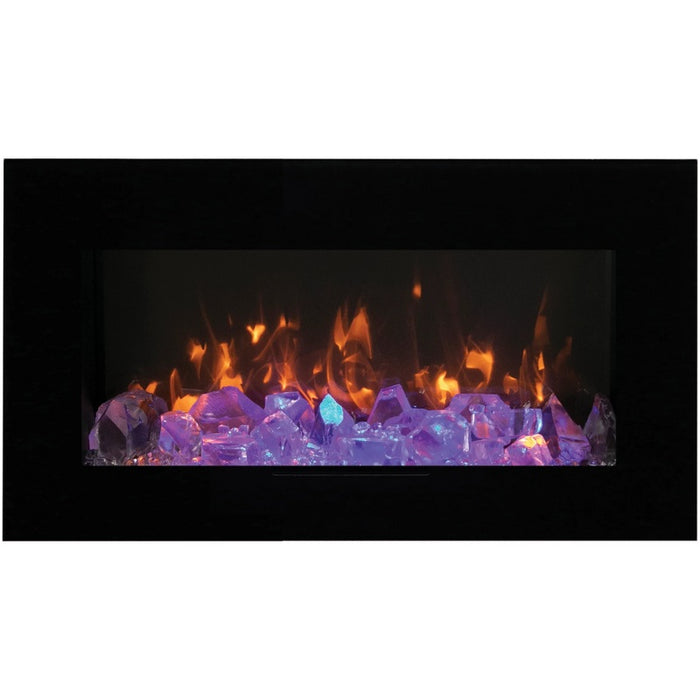 Amantii 26 Wall Mount with Black Glass Surround Ice Crystal Media Orange Flame