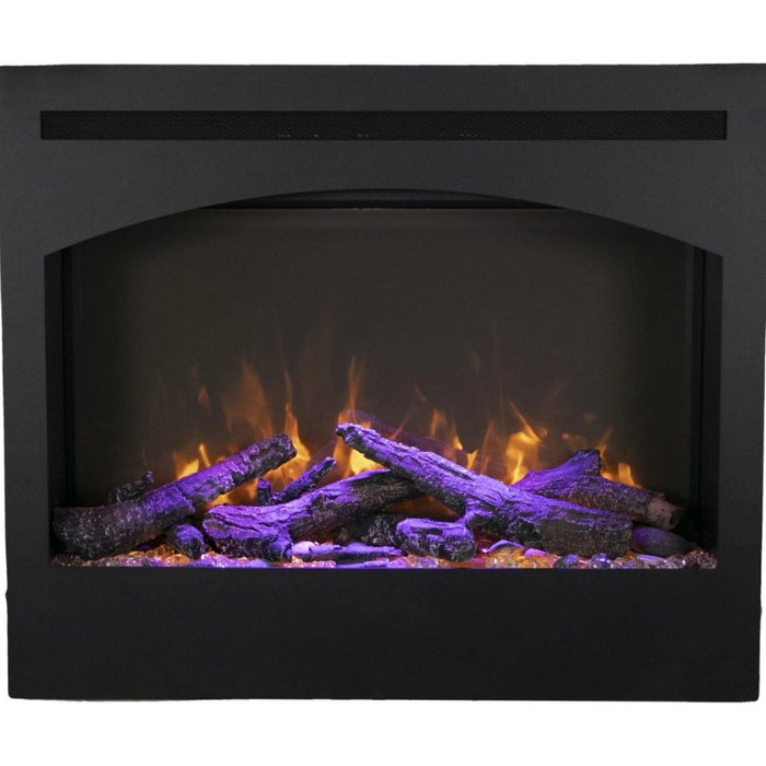 Amantii 31 Zero Clearance Electric Fireplace Square Surround with Oak Log Set Pebbles and Clear Embers