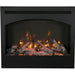 Amantii 31 Zero Clearance Electric Fireplace Square Surround with Rustic Log Set Pebbles and Clear Ember Media