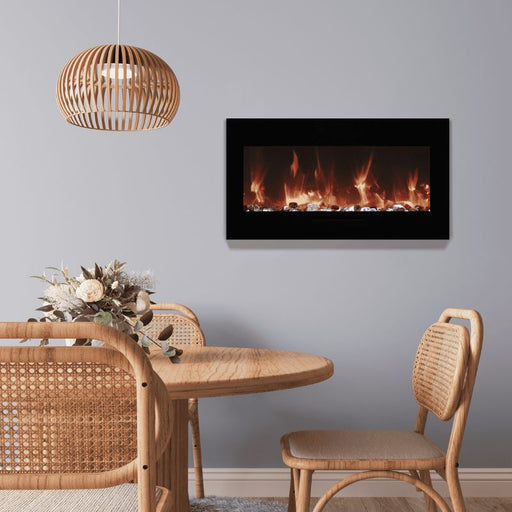 Amantii 34 Wall Mount with Black Glass Surround Dinning Room Brown Mix Media Orange Flame