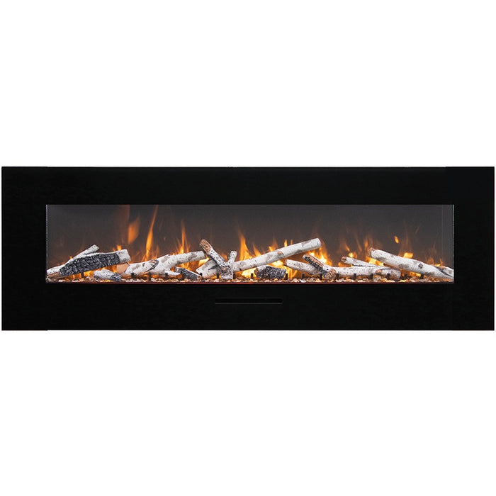 Amantii 60 Wall Mount with Black Glass Surround Birch Media Yellow Flame