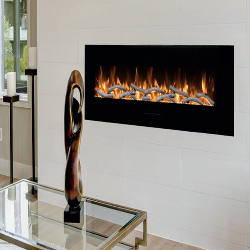 Amantii 60 Wall Mount with Black Glass Surround Living Room Birch Media Yellow Flame