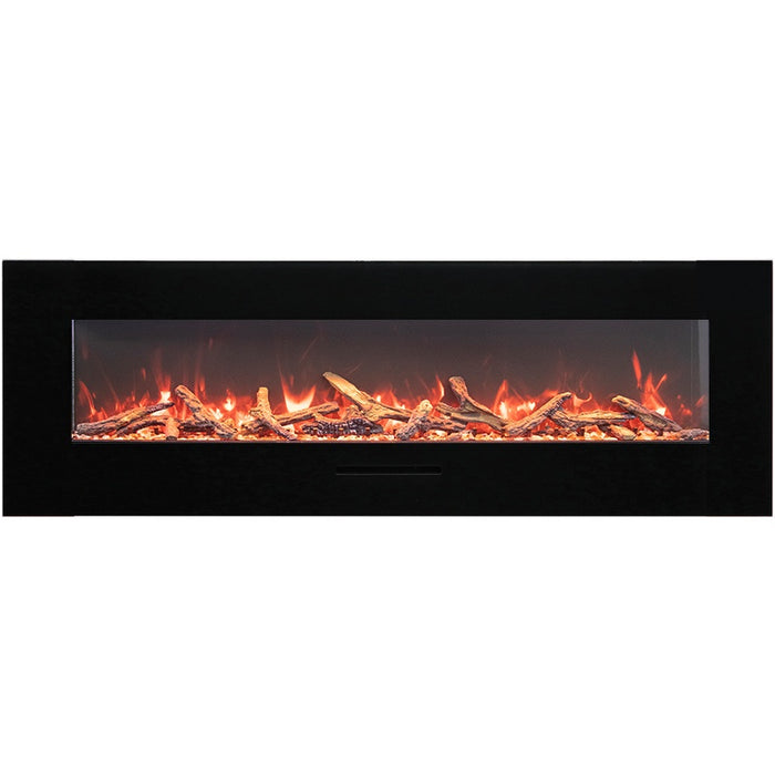 Amantii 60 Wall Mount with Black Glass Surround Oak Media Yellow Flame