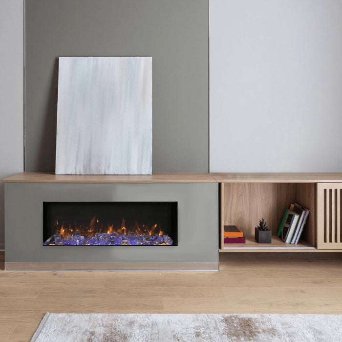 Amantii Panorama Slim 50 Built-In Linear Electric Fireplace with large nuggets 