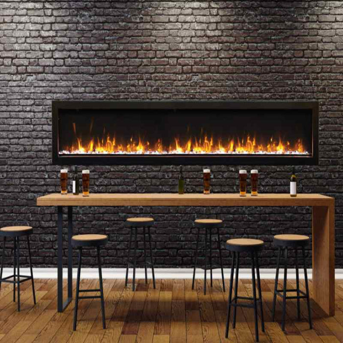Amantii Panorama Slim 88 Built-In Linear Electric Fireplace Home Bar Crystal Media