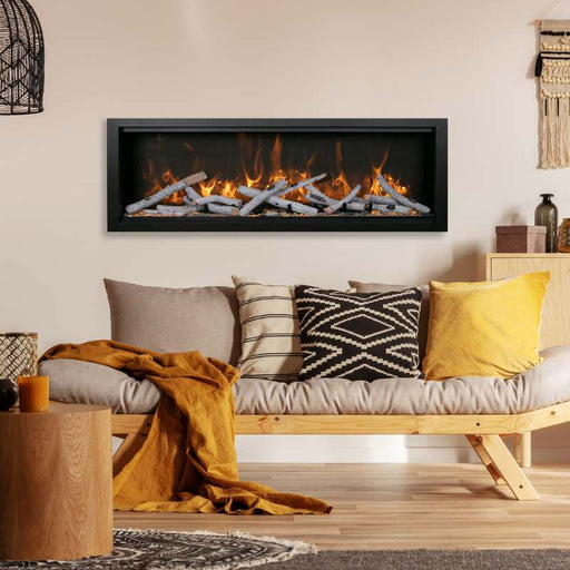 Amantii Symmetry Bespoke 100 Linear Electric Fireplace SYM-100-BESPOKE Wall Mounted with Design Media Birch Log Set Clear Glass Gems and Pebbles