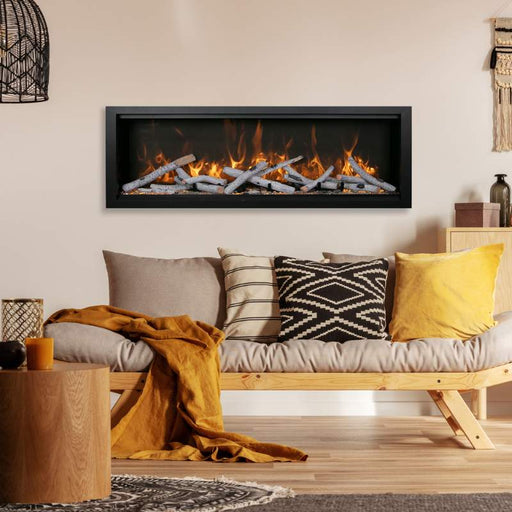 Amantii Symmetry Bespoke 50 Linear Electric Fireplace Birch Media Yellow Flame Living Room 1