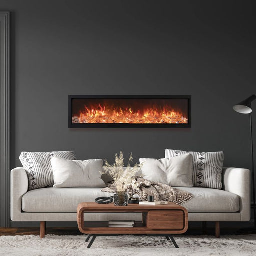 Amantii Symmetry Bespoke 74 Linear Electric Fireplace Ice Media Orange Flame Living Room