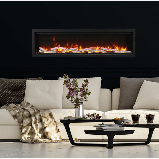 Amantii Symmetry Smart 100 Linear Electric Fireplace Living Room Birch Media Orange Flame