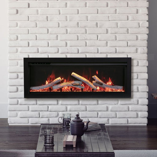 Amantii Symmetry Smart 42" Electric Fireplace with Birch Logs built into white brick
