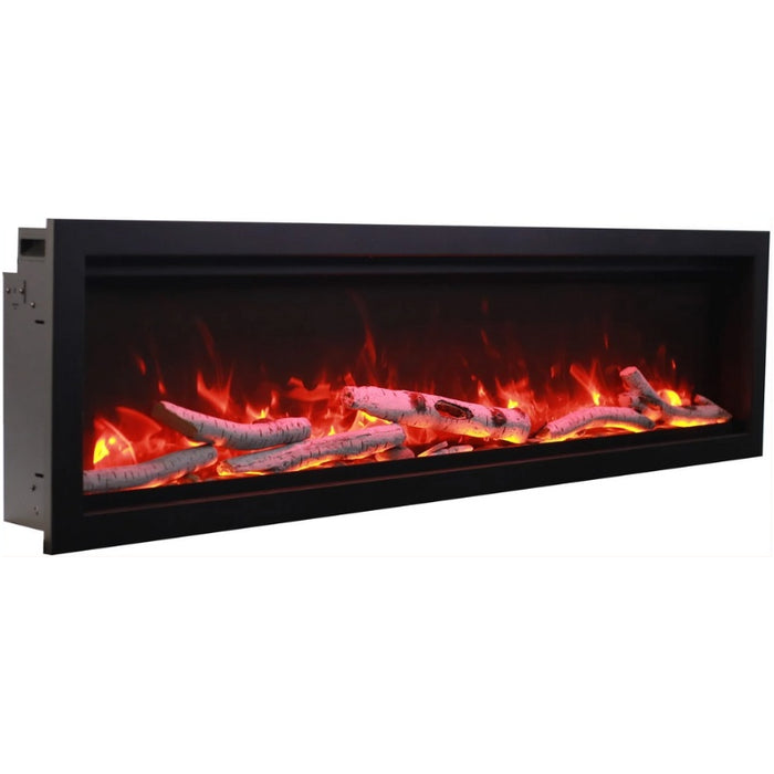 Amantii Symmetry Smart 50 Linear Electric Fireplace Birch Media Red Flame Side view