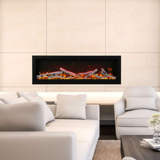 Amantii Symmetry Smart 60" Electric Fireplace with Birch Logs in Modern Board Room