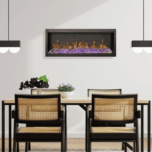 Amantii Symmetry Xtra Tall Bespoke 50 Built-In Linear Electric Fireplace  Dinning Ice Media Chunks