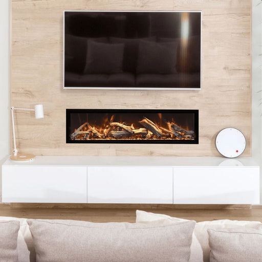 Amantii Symmetry Xtra Tall Bespoke 74 Built-In Linear Electric Fireplace Living Room Rustic Media Yellow Flame