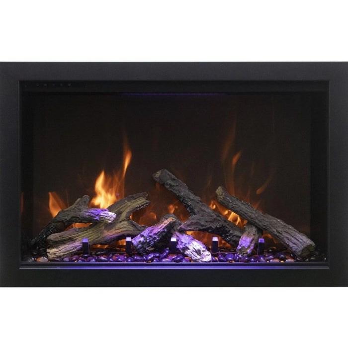 Amantii Traditional Bespoke Built-InInsert Electric Fireplace Split Log Set with pebbles magenta lights no trim