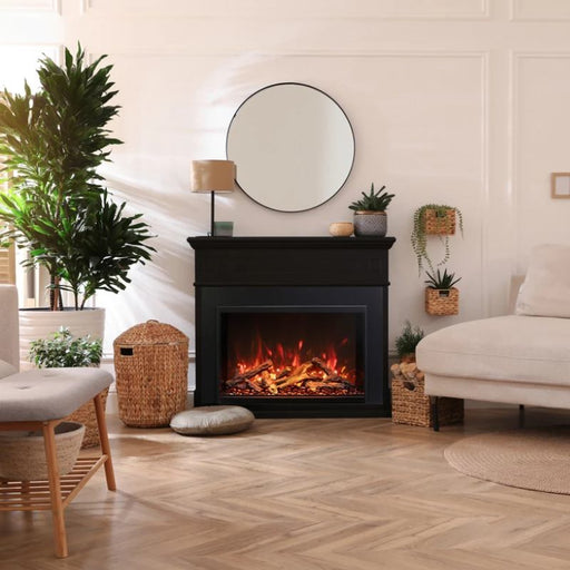 Amantii Traditional Bespoke Smart 44 Built-InInsert Electric Fireplace with oak logset and surround 