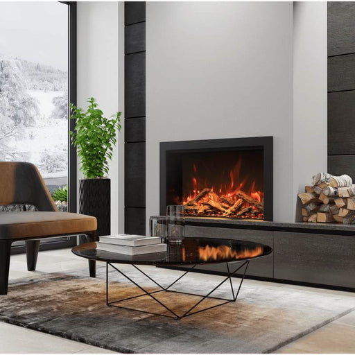 Amantii Traditional Smart 30 Built-InInsert Electric Fireplace snow background Oak Log Set with Pebbles no trim