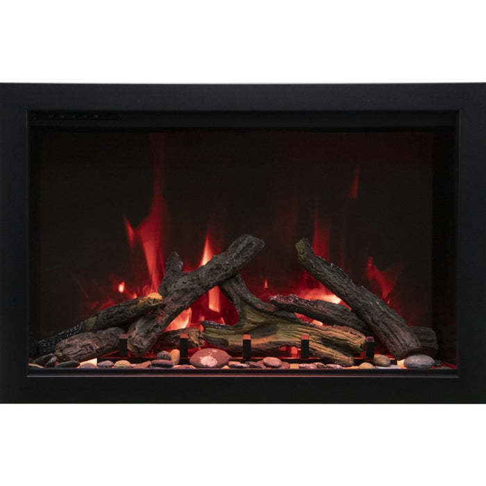 Amantii Traditional Smart 33 Built-InInsert Electric Fireplace Oak with Crystal pebbles no trim yellow lights