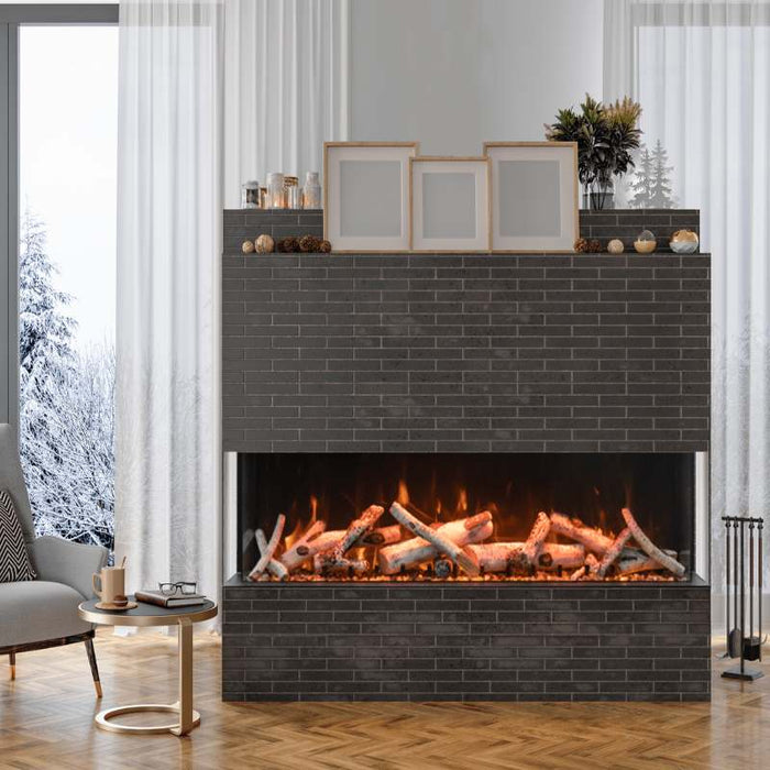 Amantii Tru View Slim 30 3-Sided Linear Electric Fireplace Living Room with Birch