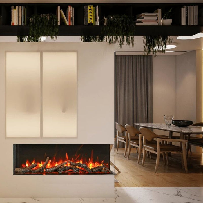 Amantii Tru View Slim 60 3-Sided Linear Electric Fireplace Kitchen