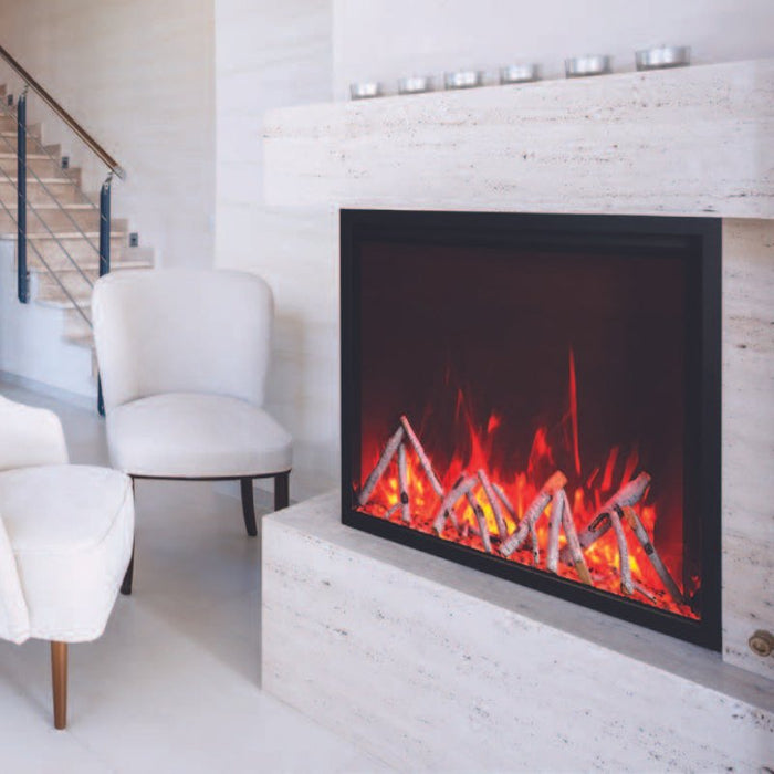 Amantii Tru View XL Extra Tall 40 3 Sided Linear Electric Fireplace Birch Media Red Flame Living Room