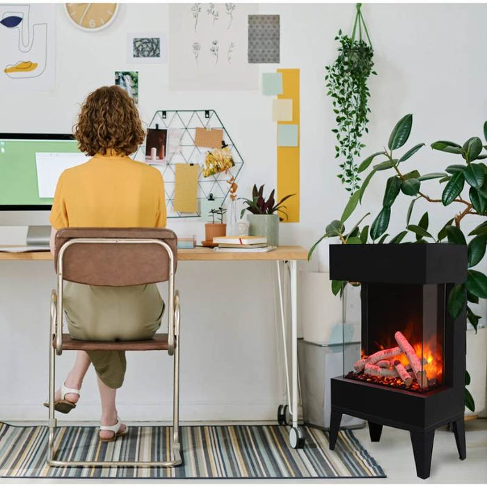 Amantii Cube Lumina Electric Fireplace Wall Mount Room Study Room Birch Media Leg base