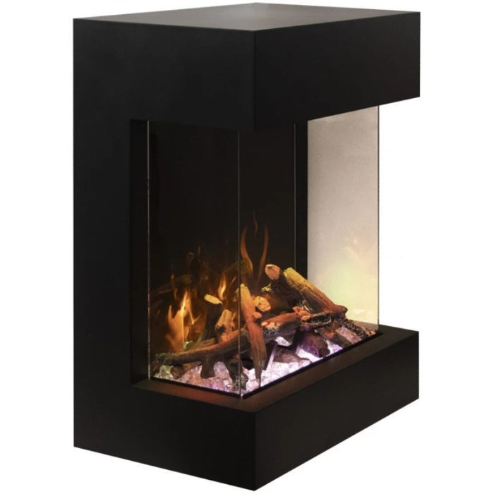 Amantii Cube Lumina Electric Fireplace with 12PCE Oak Media plus Clear Fireglass Yellow Flame abd Bed Led Lights on