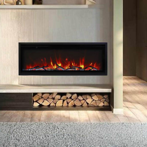 Amantii Symmetry Xtraslim 45 Wall Mount Built-In Linear Electric Fireplace Installed in Living Room