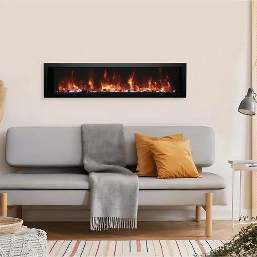 Amantii Symmetry Xtraslim 65 Wall Mount Built-In Linear Electric Fireplace Installed in Living Room Area