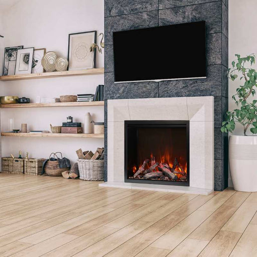 Amantii Traditional Lumina 44 Electric Fireplace  Installed in a Decorative Customized Wall Placed in a Spacious Living Room Area