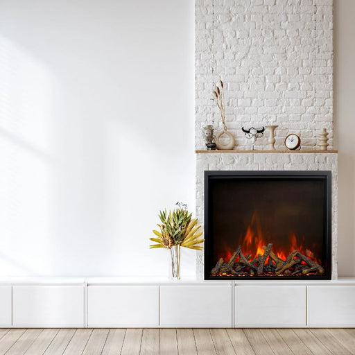 Amantii Traditional Lumina 48 Electric Fireplace  Installed in a Decorative Customized Wall Placed in a Spacious Living Room