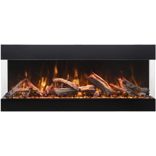 Amantii Tru View Bespoke Modular 3-Sided Linear Electric Fireplace Rustic Media Brown Mix Media