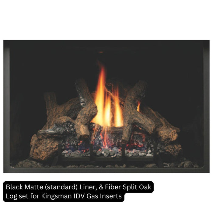 Black Matte (standard) Liner, & Fiber Split Oak Log set for Kingsman IDV Gas Inserts