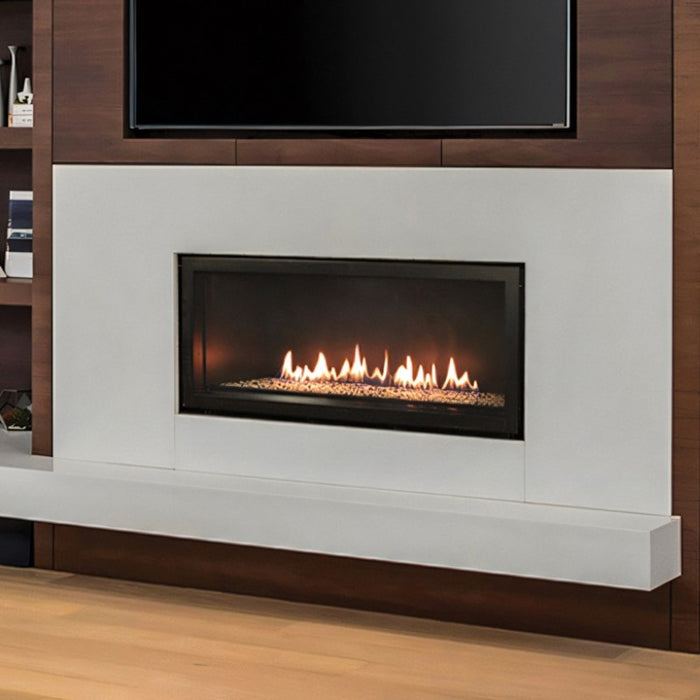 Boulevard 36-inch Linear Direct-Vent Fireplace with Black Porcelain Liner, Clear Crushed Glass Scaled