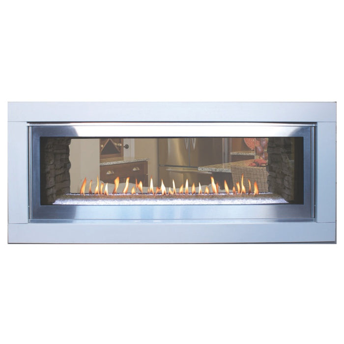 Boulevard 48-inch Direct-Vent Linear See-Through Fireplace with Ledgestone Liner, Clear Crushed Glass, and Outdoor Kit