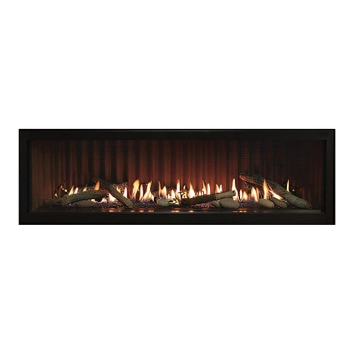 Boulevard 60-inch Direct-Vent Linear Fireplace with Ridgeback Corrugated Liner,  Beveled Oil Rubbed Bronze Frame and Rustic Logs Set