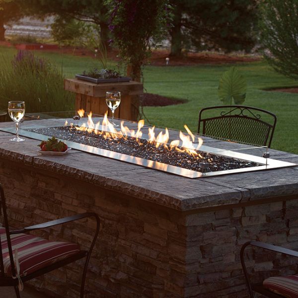 Carol Rose 60" Premium Outdoor Stainless Steel Linear Fire Pit close up