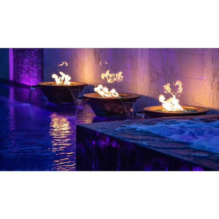 Charleston 360° Water Fire & Water Bowl - Hammered Copper Placed in Backyard Garden Water Area with Lava Rock V2