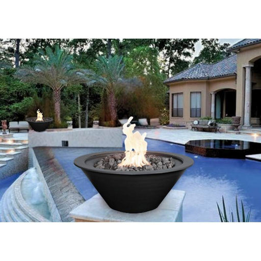 Charleston Fire Bowl - Powder Coated Metal 30" with Lava Rock Placed in Pool Sides V2