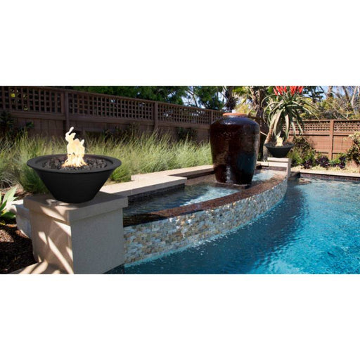 Charleston Fire Bowl - Powder Coated Metal  36" with Lava Rock Placed in Pool Sides V2