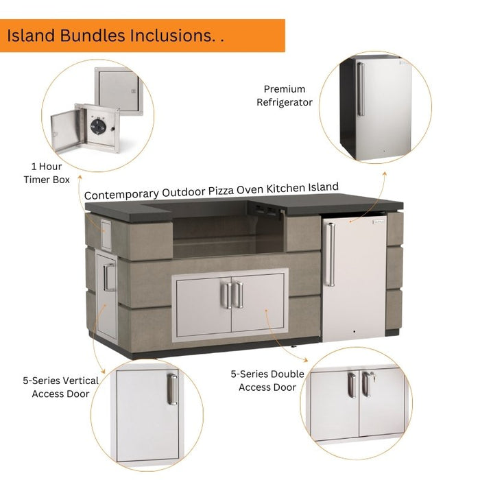 Contemporary Outdoor Pizza Oven Kitchen Island with Refrigerator Bundles Inclusions