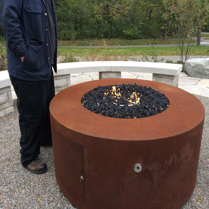 Corten Steel Unity Aged Corten Steel with Lava Rock plus Fire Burner On Installed at Campfire Cirle V1