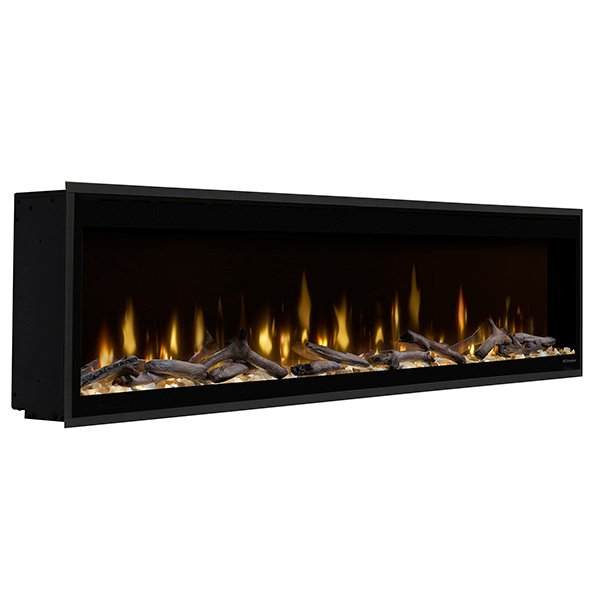  Dimplex Ignite Evolve 74 Built-in Linear Electric Fireplace Left Side White Background with Driftwood Media