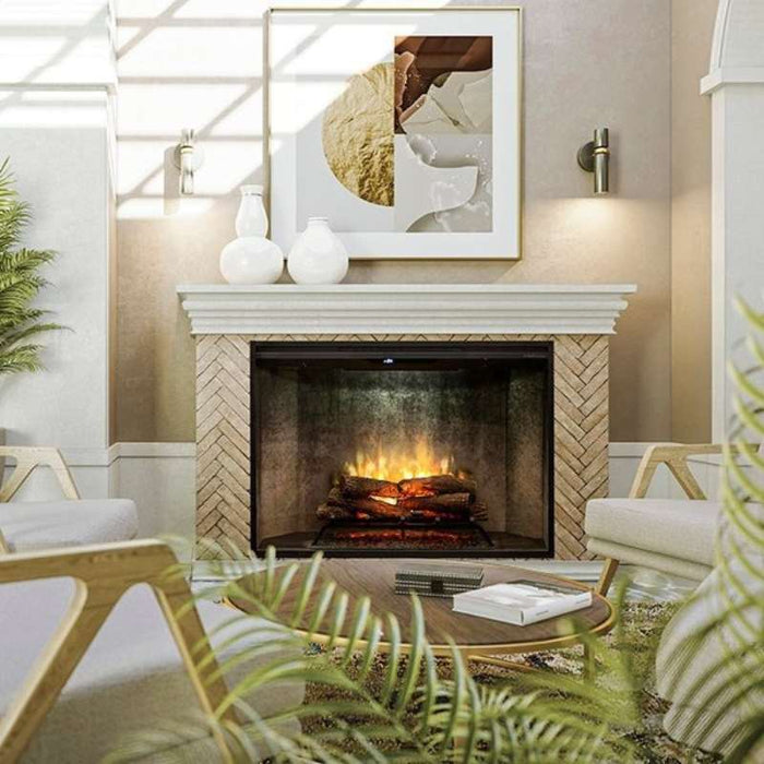 Dimplex Revillusion 42-inch Traditional Electric Fireplace with Weathered Concrete Interior Panel Installed in Livingroom Area