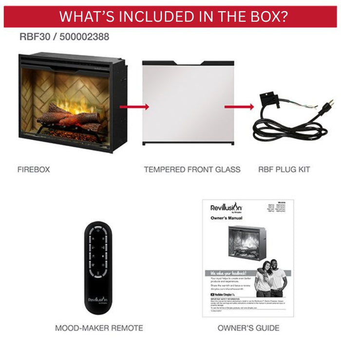 Dimplex Revillusion 30-inch Traditional Electric Fireplace Inclusions