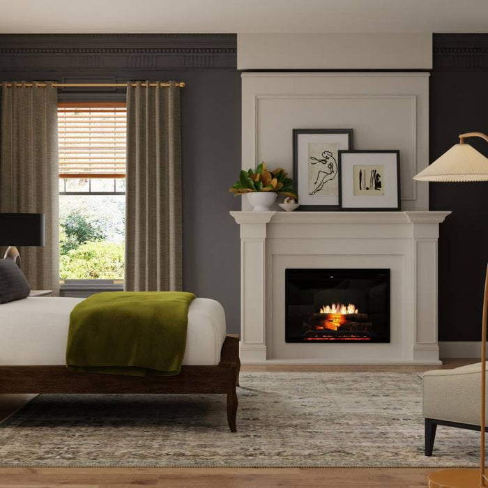Dimplex Revillusion 30-inch Traditional Electric Fireplace with Black Interior Panel Placed in Bedroom